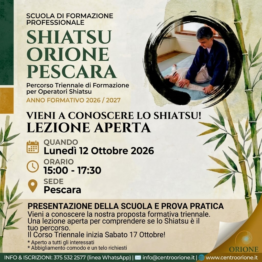 Lezione aperta Scuola per Operatori Shiatsu Centro Orione Pescara 12 ottobre 2026